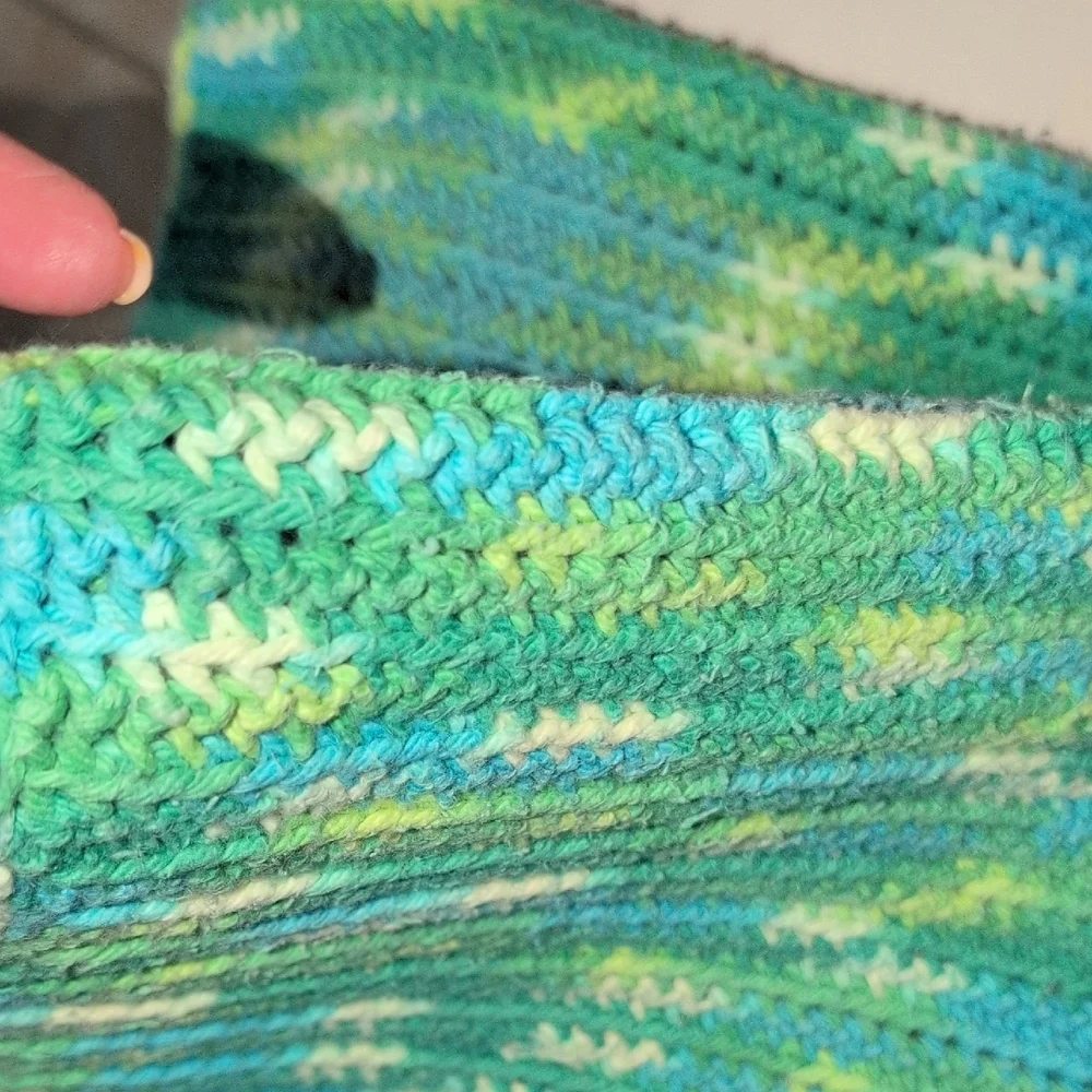 Green and Blue Knitted Afghan Blanket